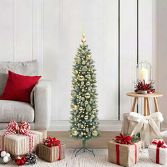vidaXL Artificial Slim Christmas Tree Green and White 120 cm 1