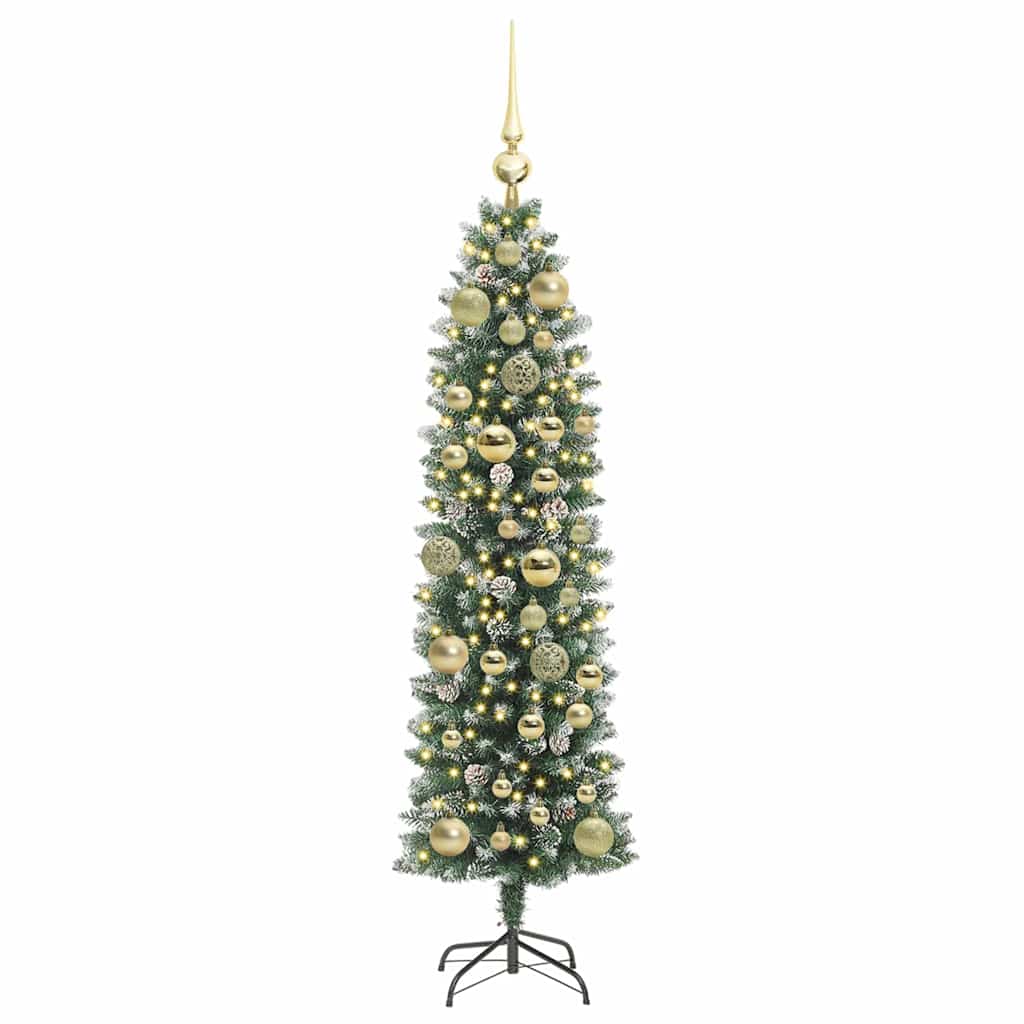 vidaXL Artificial Slim Christmas Tree Green and White 120 cm 3