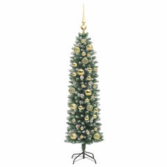 vidaXL Artificial Slim Christmas Tree Green and White 120 cm 4