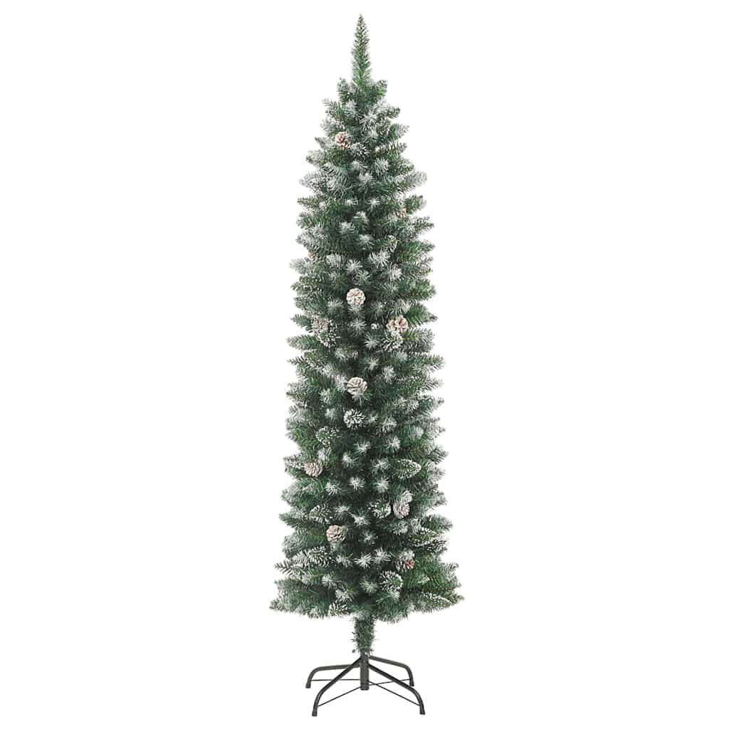 vidaXL Artificial Slim Christmas Tree Green and White 120 cm 5