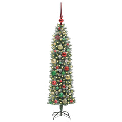 vidaXL Artificial Slim Christmas Tree Green and White 120 cm 3