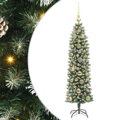 vidaXL Artificial Slim Christmas Tree Green and White 150 cm 2