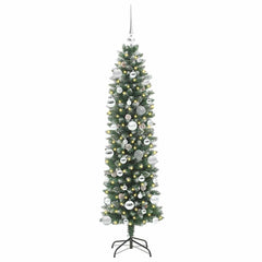 vidaXL Artificial Slim Christmas Tree Green and White 150 cm 3
