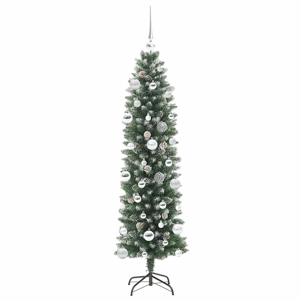 vidaXL Artificial Slim Christmas Tree Green and White 150 cm 4