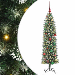 vidaXL Artificial Slim Christmas Tree Green and White 150 cm 2