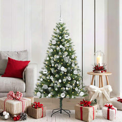 Artificial Hinged Christmas Tree with Flocked Snow 150 LEDs 150 cm with LEDs&silver balls