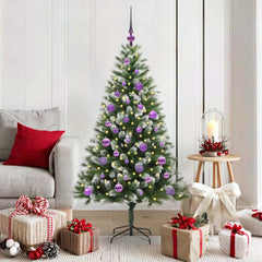 Artificial Hinged Christmas Tree with Flocked Snow 150 LEDs 150 cm with LEDs&lilac balls