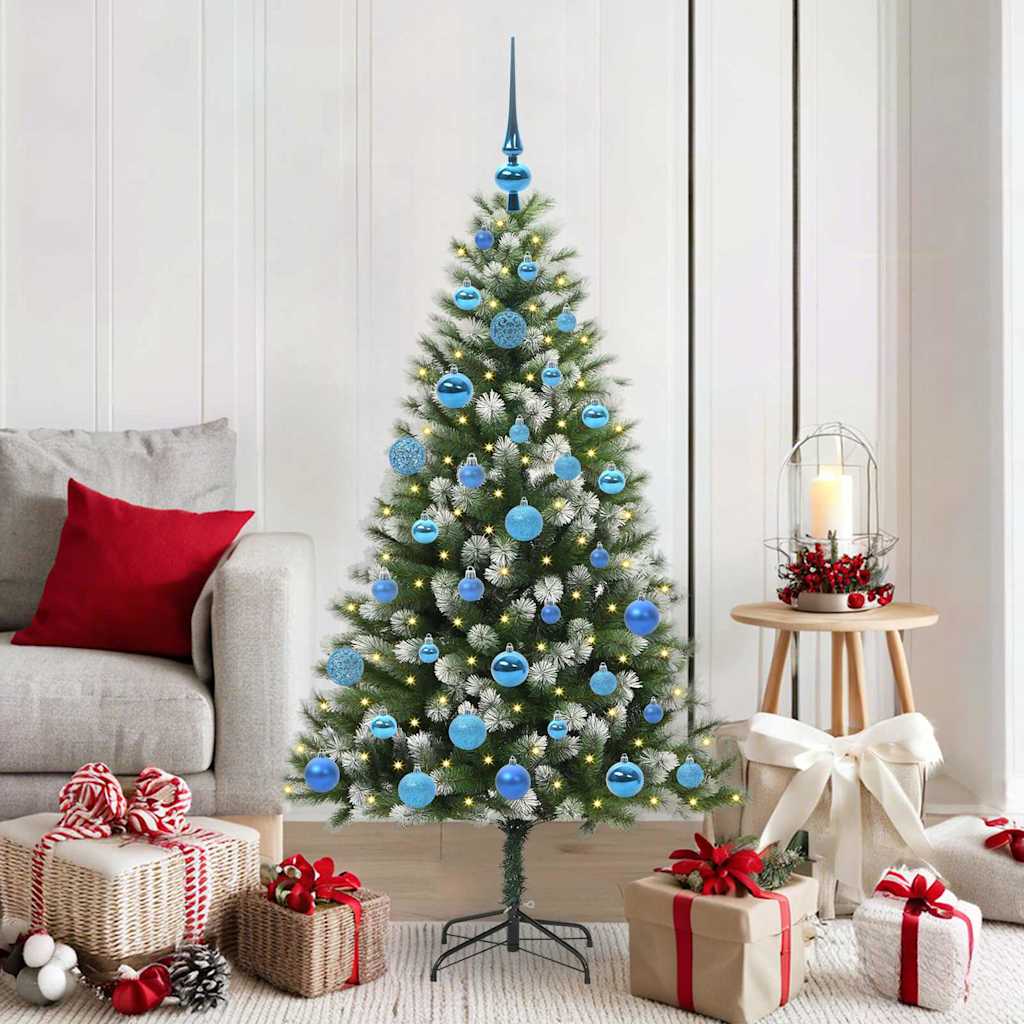 Artificial Hinged Christmas Tree with Flocked Snow 150 LEDs 150 cm with LEDs&blue balls