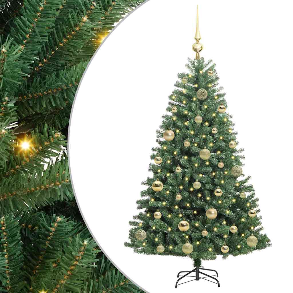 Artificial Hinged Christmas Tree PVC and Metal Green 120 cm with LEDs &gold balls