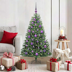 Artificial Hinged Christmas Tree PVC and Metal Green 120 cm with LEDs &lilac balls