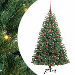 Artificial Hinged Christmas Tree PVC and Metal Green 150 cm with LEDs &red balls