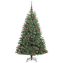 Artificial Hinged Christmas Tree PVC and Metal Green 150 cm with LEDs &red balls