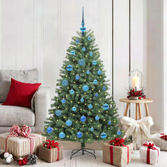 Artificial Hinged Christmas Tree PVC and Metal Green 150 cm with LEDs &blue balls