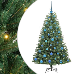 Artificial Hinged Christmas Tree PVC and Metal Green 150 cm with LEDs &blue balls