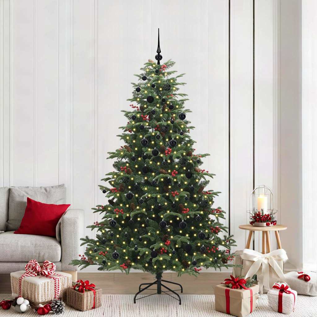 Artificial Christmas Tree with 300 LEDs with Stand Green 210 cm with LEDs &black balls