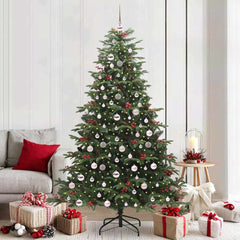 Artificial Christmas Tree with 300 LEDs with Stand Green 210 cm with LEDs &pink balls