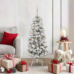 Artificial Hinged Christmas Tree Green and White 120 cm with LEDs &pink balls