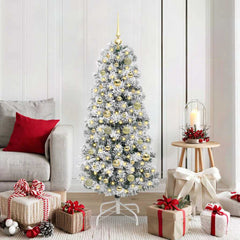 vidaXL Artificial Hinged Christmas Tree Green and White 150 cm 1