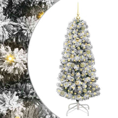 vidaXL Artificial Hinged Christmas Tree Green and White 150 cm 2