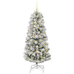 vidaXL Artificial Hinged Christmas Tree Green and White 150 cm 3