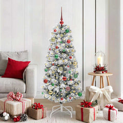 vidaXL Artificial Hinged Christmas Tree Green and White 150 cm 1