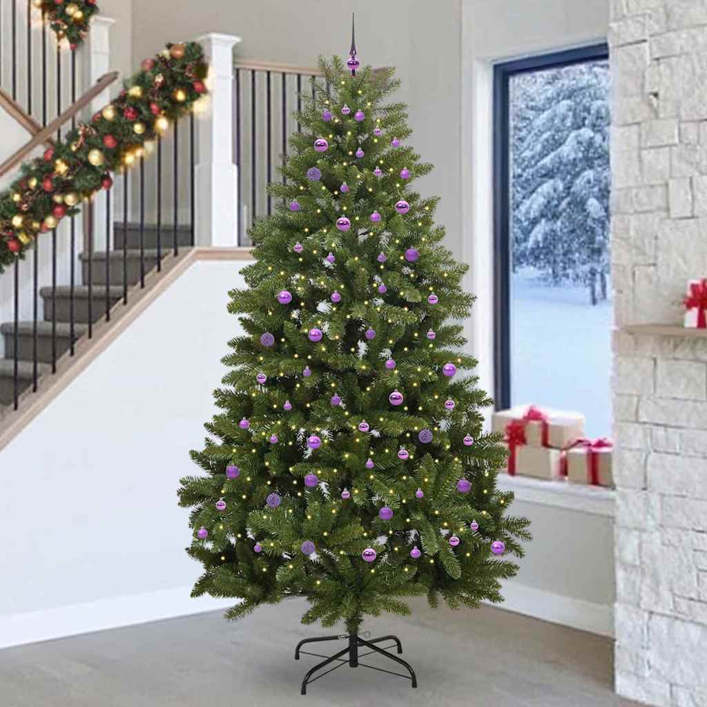 Artificial Christmas Tree 270 cm 300 LEDs Warm White Green Ø 128 x 270 cm with 300 LEDs&lilac balls