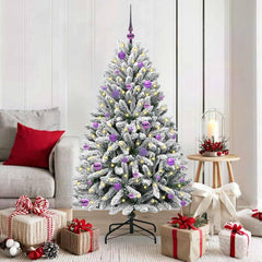 Artificial Christmas Tree 150 cm 150 LEDs Warm White Green and White Ø 80 x 150 cm with 150 LEDs&lilac balls