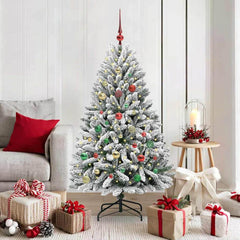 Artificial Christmas Tree 150 cm 150 LEDs Warm White Green and White Ø 80 x 150 cm with 150 LEDs&multicolour balls