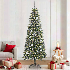 Artificial Christmas Tree Green 210 cm with LEDs &white/grey balls
