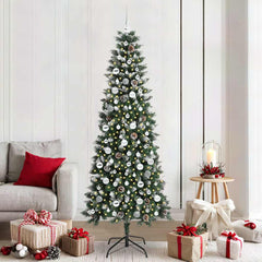 Artificial Christmas Tree Green 210 cm with LEDs &silver balls