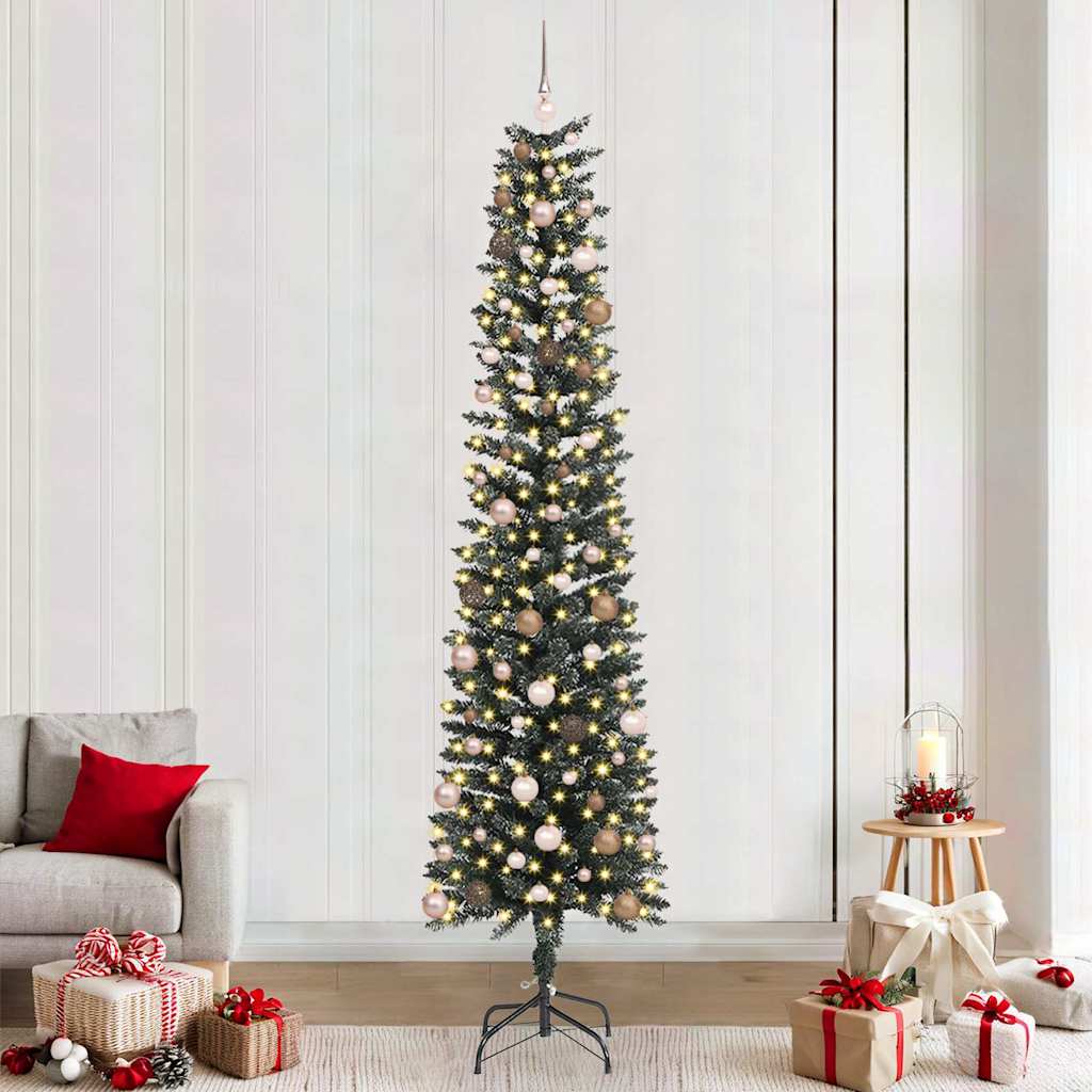 Artificial Christmas Tree Green 240 cm with LEDs &rose gold balls