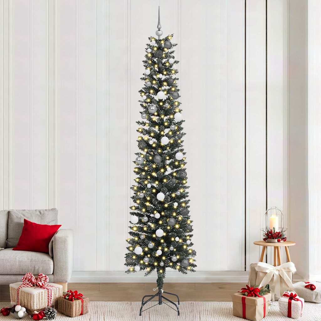 Artificial Christmas Tree Green 240 cm with LEDs &white/grey balls