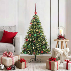 Artificial Hinged Christmas Tree 150 LEDs Green 120 cm with LEDs&multicolour balls