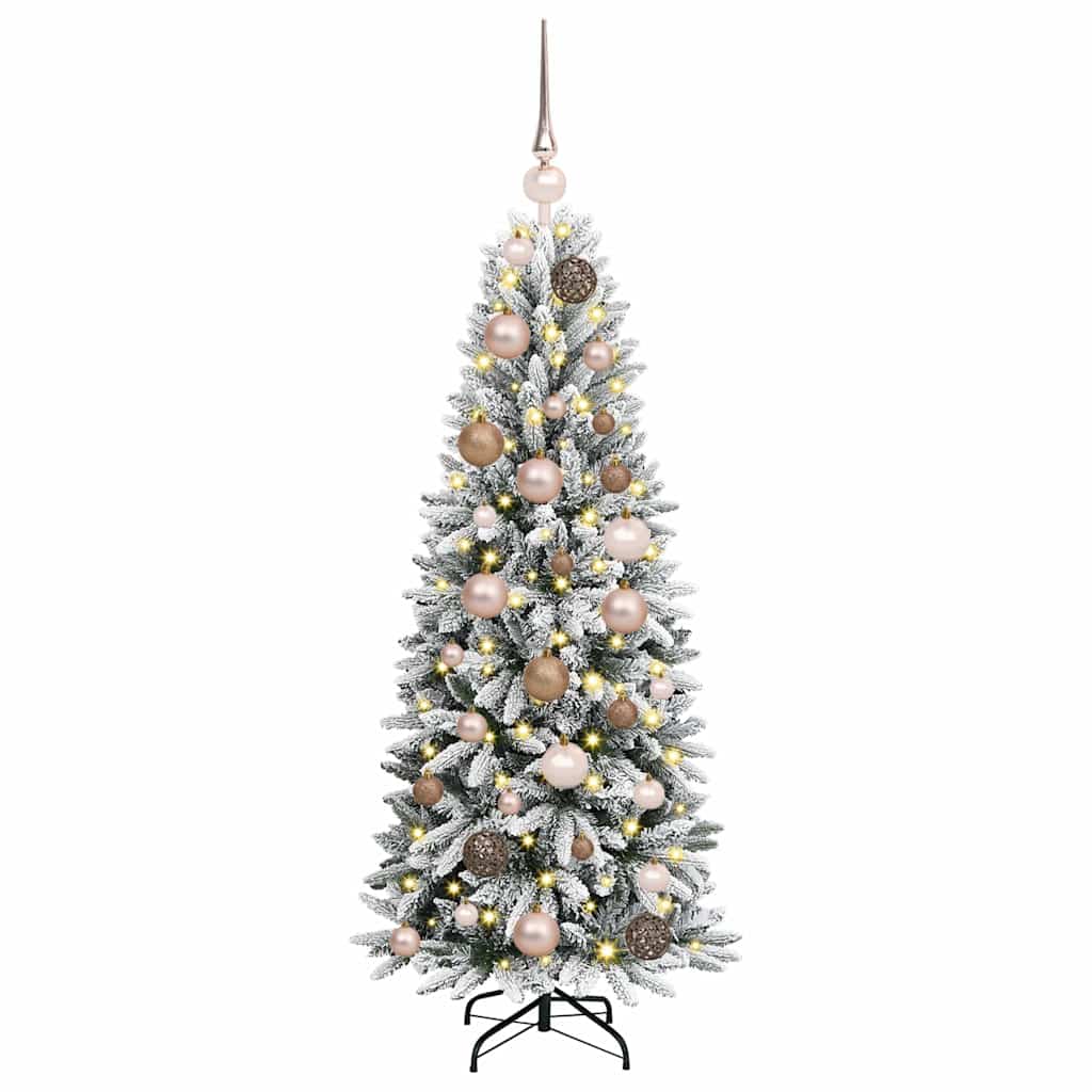 Artificial Christmas Tree White Green and white 120 cm with LEDs &rose gold balls