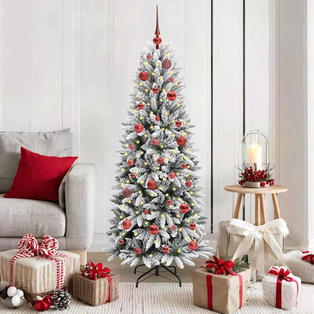 Artificial Christmas Tree White Green and White 150 cm with LEDs &red balls