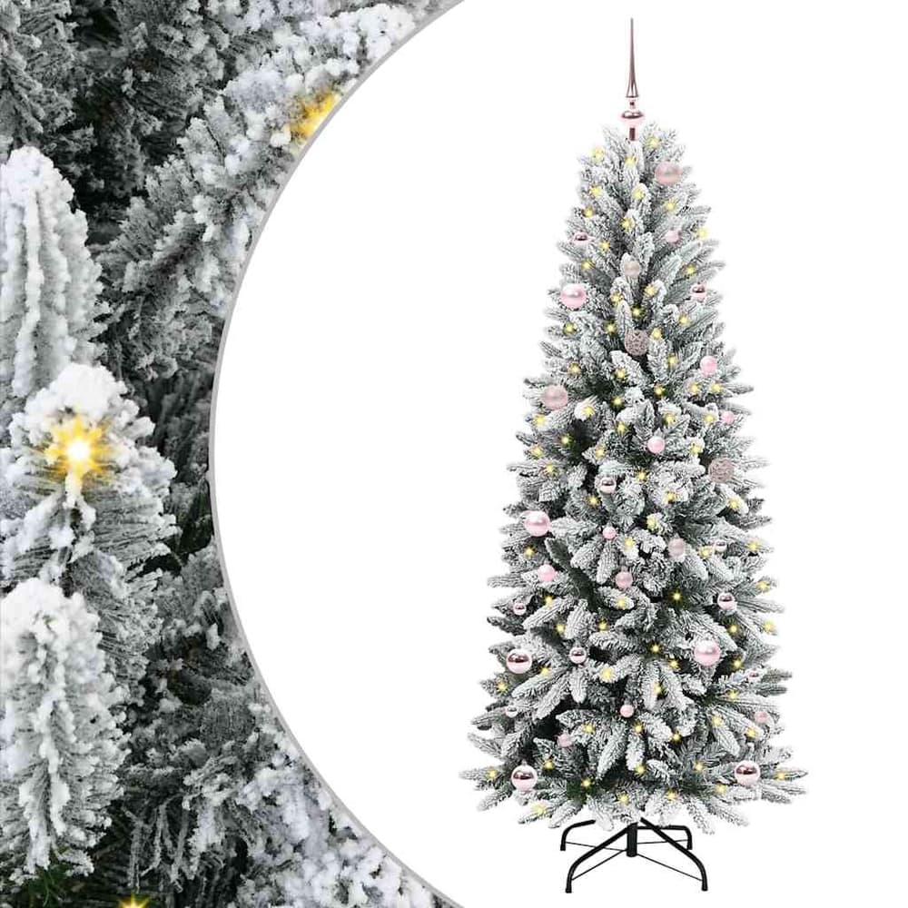 Artificial Christmas Tree White Green and White 150 cm with LEDs &pink balls