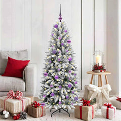 Artificial Christmas Tree White Green and White 150 cm with LEDs &lilac balls