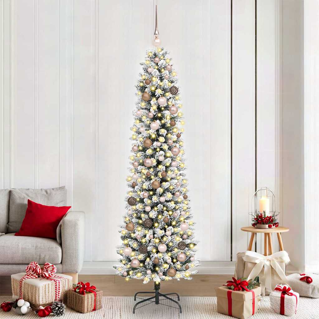 Artificial Christmas Tree White 210 cm with LEDs & rose gold balls