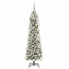 Artificial Christmas Tree White 210 cm with LEDs & white/grey balls