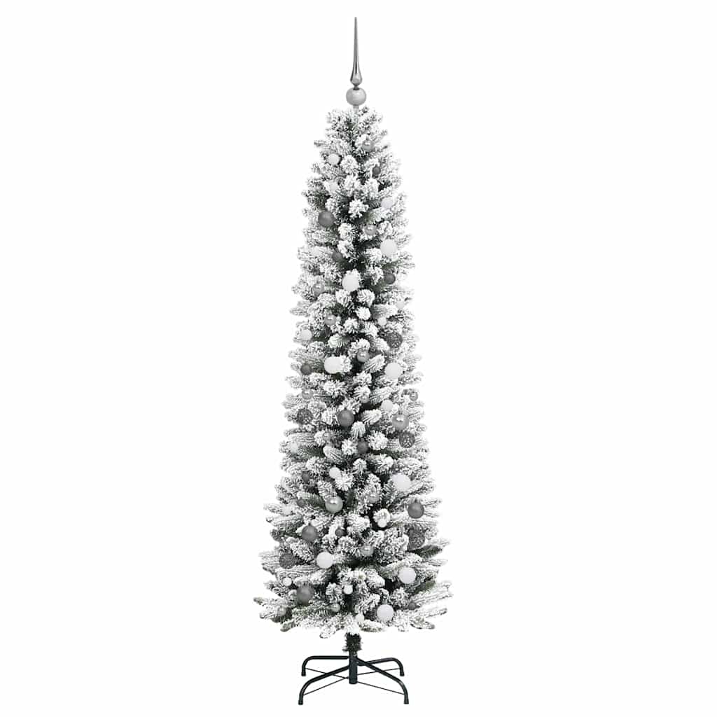 Artificial Christmas Tree White 210 cm with LEDs & white/grey balls