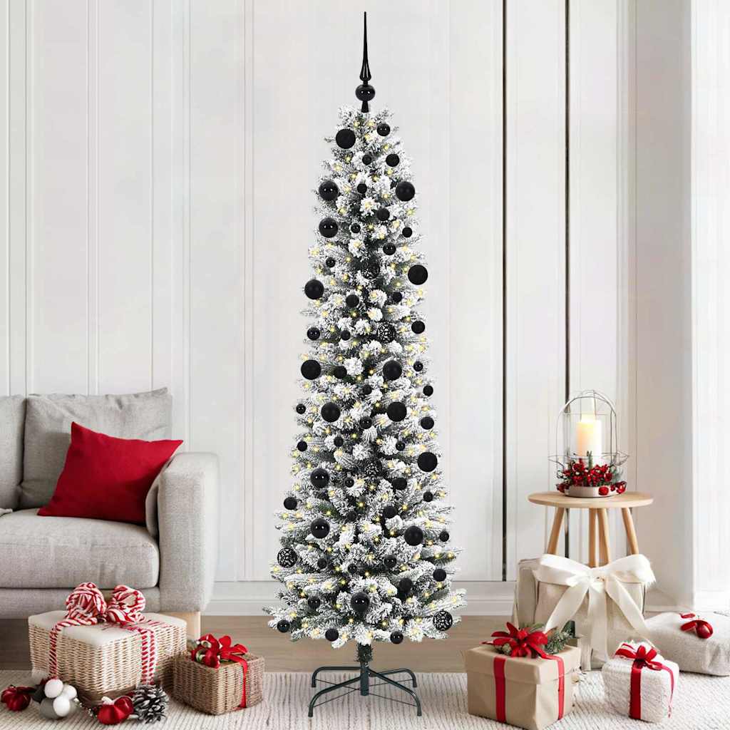 Artificial Christmas Tree White 210 cm with LEDs & black balls