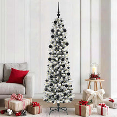 Artificial Christmas Tree White 210 cm with LEDs & black balls