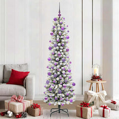 Artificial Christmas Tree White 210 cm with LEDs & lilac balls