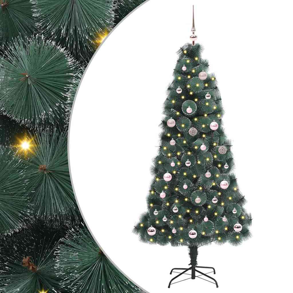 Artificial Pre-lit Christmas Tree with Ball Set Green 150 cm with LEDs &pink balls