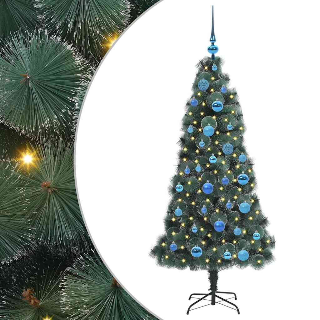 Artificial Pre-lit Christmas Tree with Ball Set Green 150 cm with LEDs &blue balls