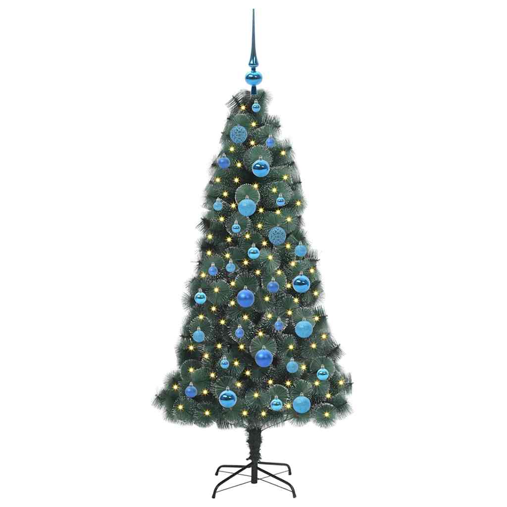 Artificial Pre-lit Christmas Tree with Ball Set Green 150 cm with LEDs &blue balls