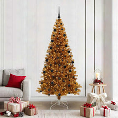 Christmas Tree with LED Light PET and Steel 210 cm Gold with 300 LEDs&black balls