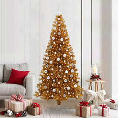 Christmas Tree with LED Light PET and Steel 210 cm Gold with 300 LEDs&silver balls