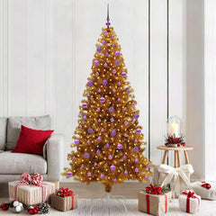 Christmas Tree with LED Light PET and Steel 210 cm Gold with 300 LEDs&lilac balls