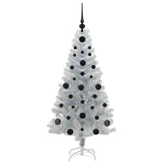 Christmas Tree PET 120 cm Silver with 150 LEDs&black balls